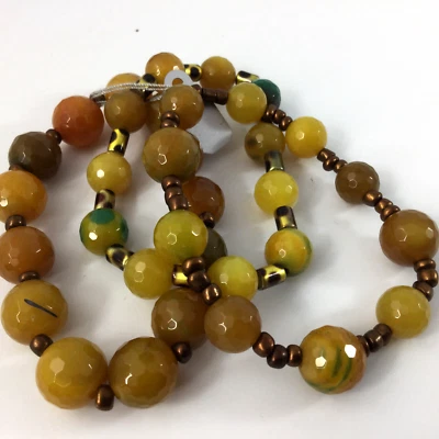 Juego de 3 pulseras elásticas cuentas redondas facetadas de cobre ágata verde amarillo Foto 1 de 3