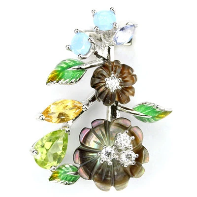 COLGANTE DE PLATA ESTERLINA 925 MACIZA PERIDOTO NATURAL, ÓPALO, TANZANITA, FREGONA Foto 1 de 4