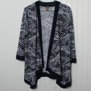 Chico's Easy Wear 3 Navy Blue White 3/4 Sleeve Open Poly Cardigan XL - Picture 1 of 9