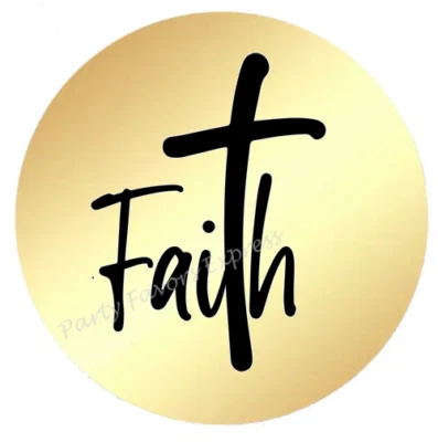 GOLD FOIL FAITH RELIGIOUS CROSS ENVELOPE SEALS LABELS STICKERS PARTY FAVORS - Image 1 of 2