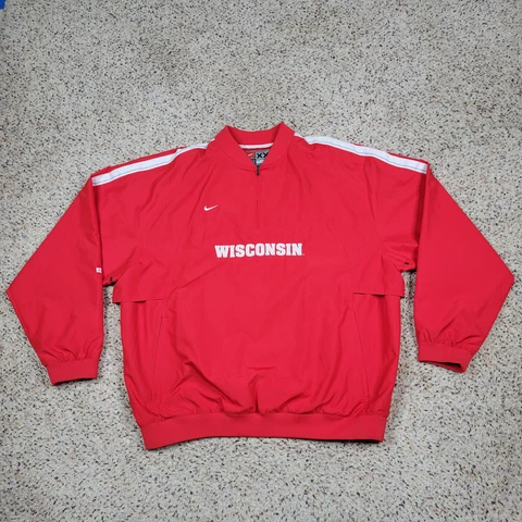 Wisconsin Badgers Jacket Mens 2XL XXL Red Nike Football Windbreaker Coat Adult * Cover