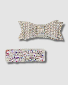 $32 Bari Lynn Kids Girls Silver Crystal 2-Piece Bow Barrette Hair Clip Set - Picture 1 of 3