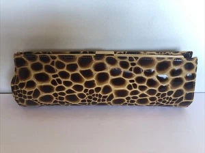 HOBO INTERNATIONAL- Leopard Print Leather Long Gold Framed Clutch Purse Handbag - Picture 1 of 13