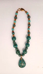 Turquoise & Aventurine 18" with 2" Pendant Handmade Necklace - Picture 1 of 3