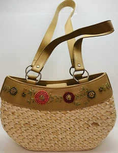 Blumen verziert Perlen Boho Handtasche Designs Stroh Baumwolle gefüttert Handtasche - Bild 1 von 5