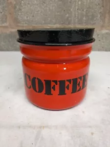 Vintage Large Red Enamel coffee caddy pot container tub lid Cup Made In Poland - Picture 1 of 7