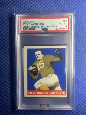 1948 LEAF STEVE VAN BUREN RC GREEN JERSEY/ YELLOW SOCK PSA 4 PHILADELPHIA - Image 1 of 2