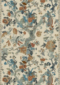 Tela con estampado de lino Lewis & Wood Botanical Bird - Wild Thing / Cobre Cobalto 5 yardas - Imagen 1 de 6