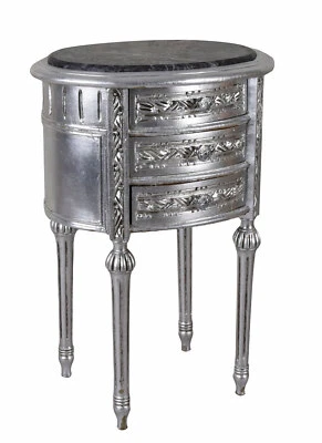 Cassettiera Barocco Argento Comodino Lastra Marmo Comodino da Notte Antico - Immagine 1 di 4