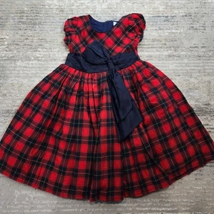 Trish Scully Plaid Print Formal Party Dress Occassion Ribbon Bow Red Blue Size 7 - Picture 1 of 5