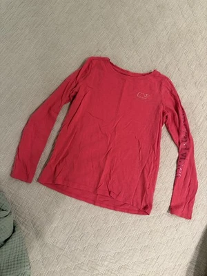 Vineyard Vines Girls Long Sleeve Pink Casu Tee With Gold Whale, Size 7-8 - Image 1 of 4