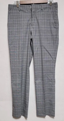 JF J. J Ferrar Mens Slim Fit Dress Pants Slacks Gray Plaid 30 x 30 - Image 1 of 4