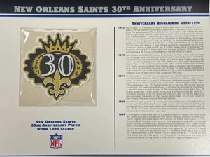 1996 New Orleans Saints 30th Anniversary Willabee & Ward Patch With Stat Card - Picture 1 of 2