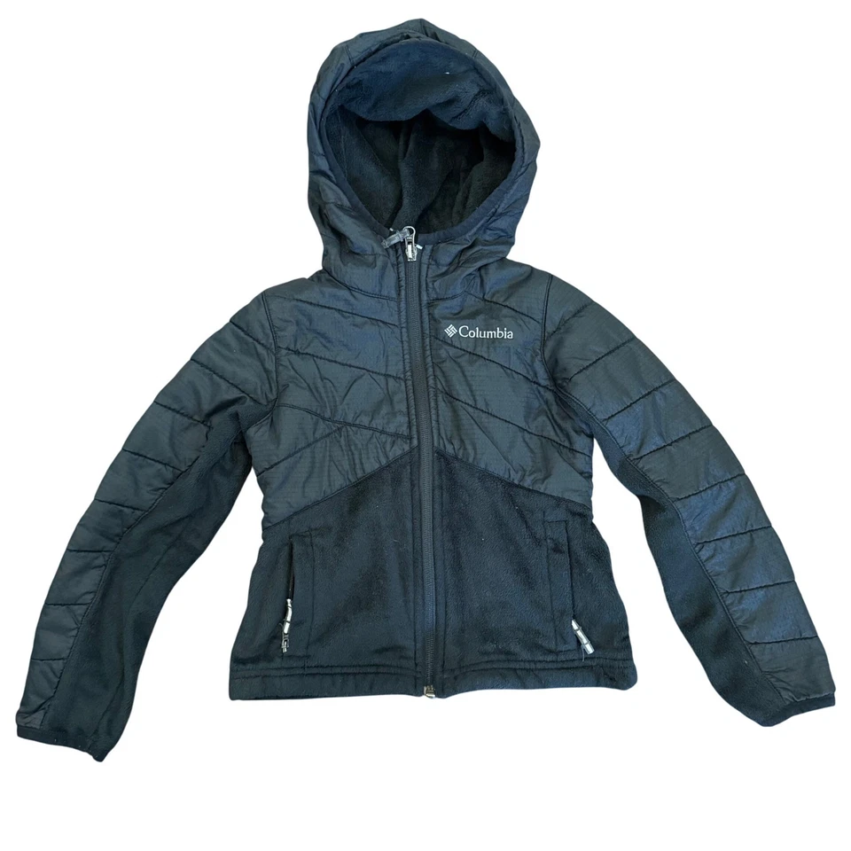 Chaqueta con capucha forrada de lana negra Columbia Kids talla XXS 4T/5T ropa exterior invierno Foto 1 de 4
