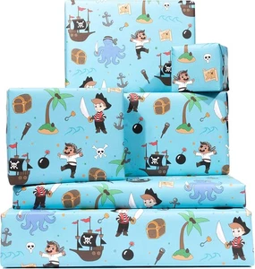 CENTRAL 23 - Pirate Gift Wrap - 6 Sheets of Cool Wrapping Paper for PIRATES - Picture 1 of 7