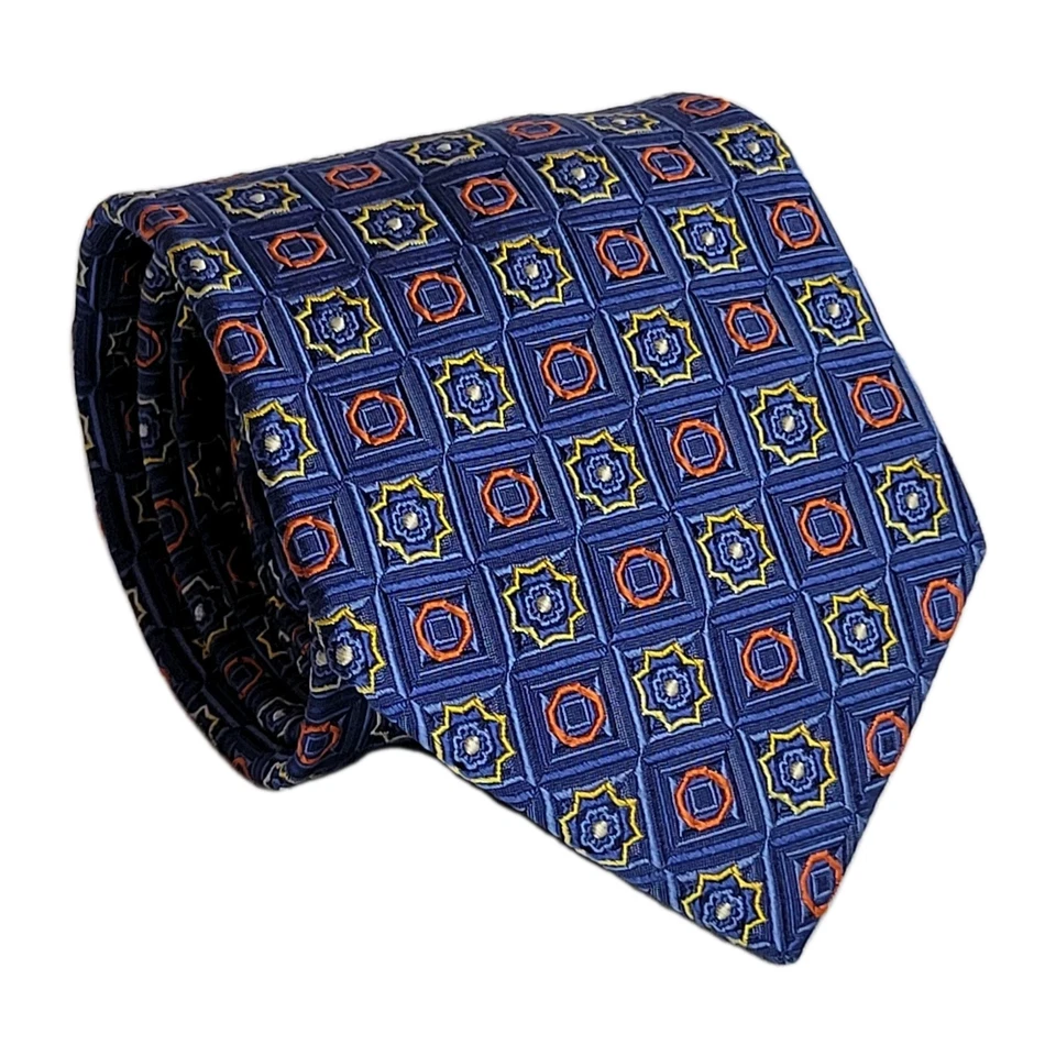 Галстук Neiman Marcus синий геометрический 100% шелк сделано в Италии L: 57 дюймов W: 3,5 дюйма - Изображение 1 из 4