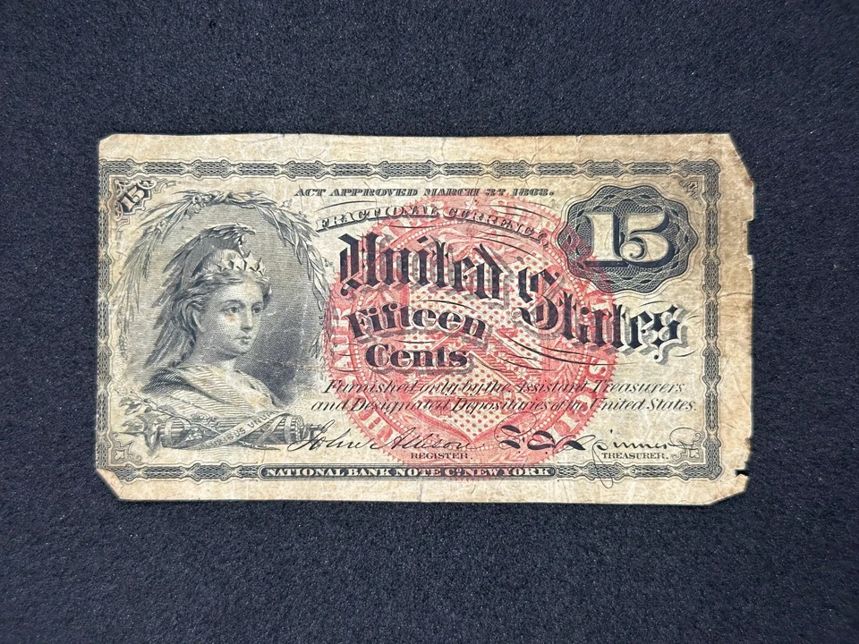 1864-69 US Fractional Currency 15 Cents Fourth Issue | Ungraded "AG-G" - Image 1 of 2