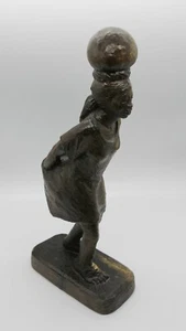 Vintage! Haitian Woman Wooden Hand Curved Figure 12.5" Signed! - Picture 1 of 6