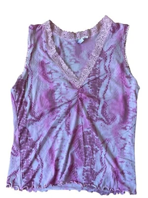 Rampage Y2K Babydoll Camisole Top Womens M-L Pink Reptile Lace Glam Western Boho - Image 1 of 4