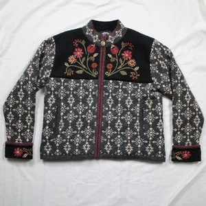 ICELANDIC DESIGN Cardigan Wolle gefüttert Reißverschluss Blumen bestickt Nordic Fair Isle - Bild 1 von 10