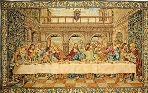 27" X 18" DA VINCI LAST SUPPER BELGIAN TAPESTRY WALL HANGING, LINED + ROD SLEEVE - Picture 1 of 4