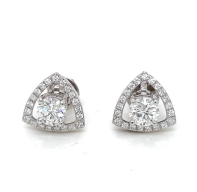 Convertible Lab Grown Diamond Changeable Stud Earrings – 10K White Gold Danglers - Image 1 of 4