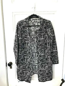 Chiaramente Sweater Coat Coatigan Size S Black White Open Front Italy Wool Blend - Picture 1 of 5