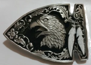EAGLE HEAD BELT BUCKLE WESTERNS SILVER BLACK AMAZING DESIGNS & QUALITY USA NEW  - Picture 1 of 2