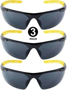  3PK Safety Eyewear Glasses Gray Comfort Black Frame with Yellow Accent Anti Fog - Picture 1 of 3