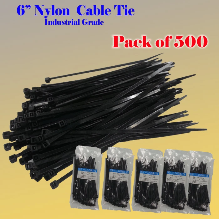 MTP (MULTITOOLPRO) 500 Pcs Black 6" inch Network Cable Cord Wire Tie Strap 50 Lb Zip Nylon UL