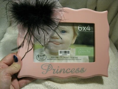 Nuevo marco de fotos temático princesa, rosa con gasa rosa y flujo de plumas negras Foto 1 de 4