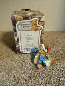 Cherished Teddies Boy in overalls with Santa Hat Christmas Mini Figurine #707317 - Picture 1 of 7