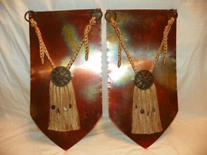 2 Copper Shields Wall Home Decor Tassels Hand Made - Picture 1 of 3