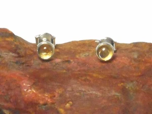 Aretes redondos de citrino de plata de ley 925 con piedras preciosas - 5 mm - Imagen 1 de 4