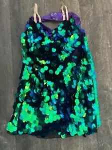 Dance Costume Weissmans 8494 MC Medium Child Blue Mermaid Sequin Jazz Tap Cowl - Picture 1 of 5