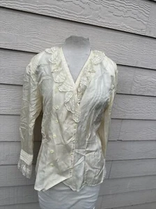 Vintage Women's Blouse Lace Top Size Small Medium Victorian Cottagecore Silk - Picture 1 of 7