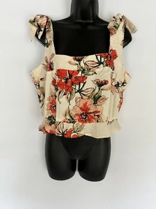 BOG collective NWT Crop Top Square Neck Ruffle Floral Women’s Size L - Picture 1 of 6