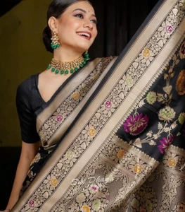 Women Sari Bollywood Designer Silk Saree Blouse South Indian Party Wear Saree L - Picture 1 of 8
