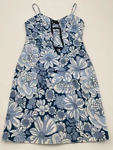 TIBI Mini Dress Women's 4 Blue/White Floral Spaghetti Strap Party & Cocktail - Picture 1 of 8