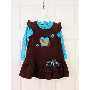 Sophie Rose Corduroy Horse Dress Outfit Ruffle Girls Clothes Set Size 4 NEW - Picture 1 of 7