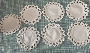 SET 8 antichi sottobicchieri tovaglioli da cocktail fatti a mano in pizzo lino centrino 1" SURROUND - Foto 1 di 5