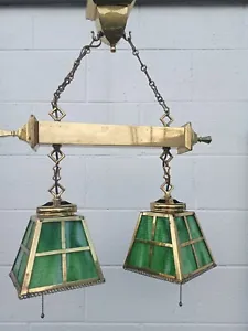 Antique Arts Crafts Mission Panel Fixture Hanging wired 21"L x 7dx26"drop Nice - Picture 1 of 10