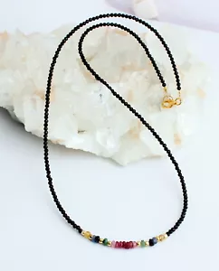 Spinell Kette mit Rubin Saphir Smaragd und vergoldet 925 Silber Collier ca.46 cm - Bild 1 von 2