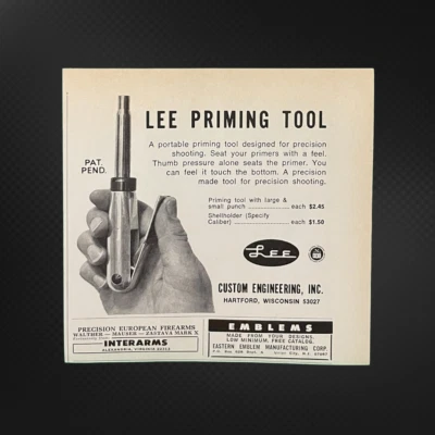 Lee Priming Tool 1971 anuncio impreso original años 70 Custom Engineering Inc. Foto 1 de 2