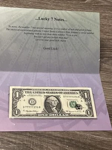 Lucky serial number 1999 1 dollar bill six 7's 77777370 BEP MISCUT UNCIRCULATED - Picture 1 of 15