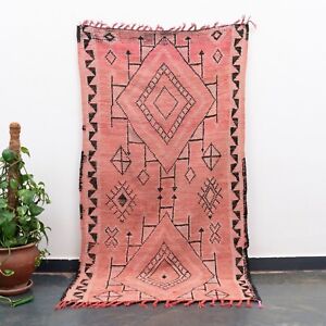 3x6 Vintage Small Handmade Wool Boujaad Pink Area Rug Moroccan Living Room