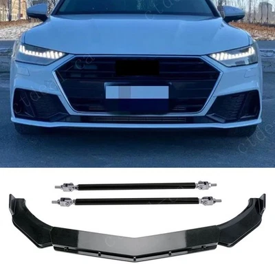 Front Bumper Lip Splitters Spoiler Body Kit + Strut Rods For Audi A3 A4 A5 A6 A7 Foto 1 de 4