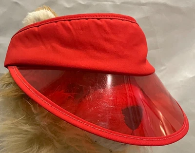 De Colección Vinilo Rojo Parasol Sombrero Hecho en EE. UU. Retro Años 80 Ala Transparente Tenis Ropa de Playa Foto 1 de 4