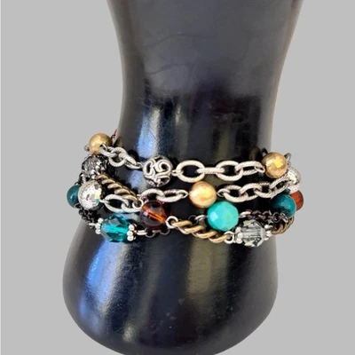 BRIGHTON FOXFIRE Pulseira Tripla Prata Contas Multicoloridas Nova Sem etiquetas - Imagem 1 de 4