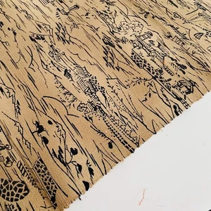 Tan Pastoral #B 14.5x60 LONG Vintage Hand Paint Tsumugi Silk Kimono Fabric TJ28 - Picture 1 of 6